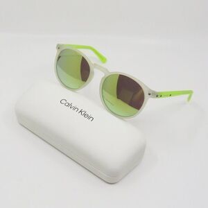 Calvin Klein New R740S 972 Matte Crystal Clear/Neon Yellow Round Sunglasses